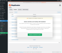 Page screenshot: Duplicator &rarr; Tools &rarr;  Templates