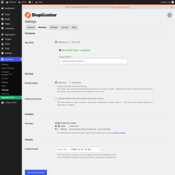 Page screenshot: Duplicator &rarr; Settings &rarr; 
            Backups        
