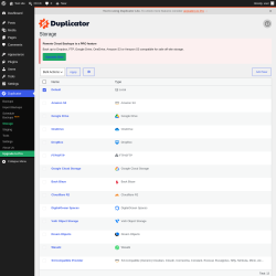 Page screenshot: Duplicator &rarr; Storage