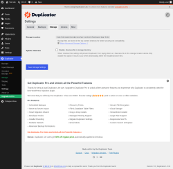 Page screenshot: Duplicator &rarr; Settings &rarr; 
            Storage        