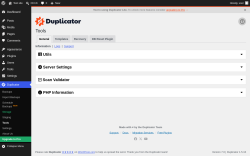 Page screenshot: Duplicator &rarr; Tools