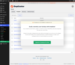 Page screenshot: Duplicator &rarr; Tools &rarr;  Templates