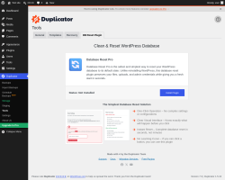 Page screenshot: Duplicator &rarr; Tools &rarr;  DB Reset Plugin