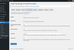 Page screenshot: Settings → Google Tag Manager → Scroll tracking