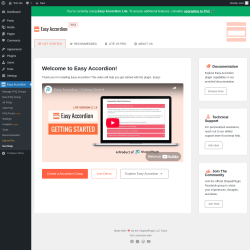 Page screenshot: Easy Accordion Help &lsaquo; Test site &mdash; WordPress
