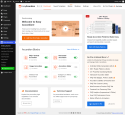 Page screenshot: Easy Accordion Pro Dashboard &lsaquo; Test site &mdash; WordPress
