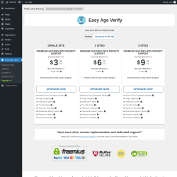 Page screenshot: Easy Age Verify → Upgrade  ➤