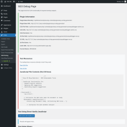 Page screenshot: Tools → SEO Debug