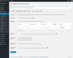 Page screenshot: Downloads → Settings → Taxes