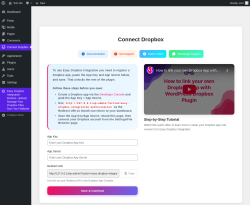 Page screenshot: Connect Dropbox &lsaquo; Test site &mdash; WordPress