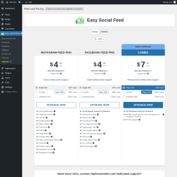 Page screenshot: Easy Social Feed → Upgrade  ➤