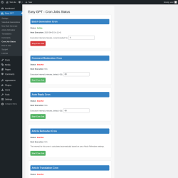 Page screenshot: Easy GPT → Cron Job Status