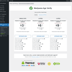 Page screenshot: Marijuana Age Verify → Upgrade  ➤