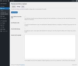 Page screenshot: Media → Easy Menu Upload → Settings