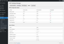 Page screenshot: Tools → Easy PHP Settings → Status