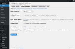 Page screenshot: School → Settings → Schedule / Registration