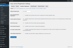 Page screenshot: School → Settings → Schedule / Registration