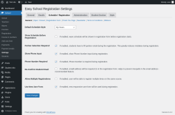 Page screenshot: School → Settings → Schedule / Registration