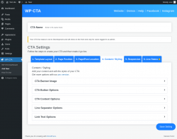 Page screenshot: WP CTA &rarr; Add New &rarr; 4.  Content / Styling
