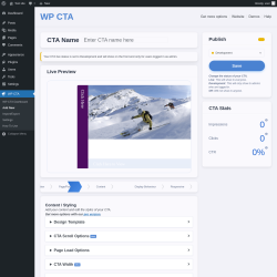 Page screenshot: WP CTA &rarr; Add New &rarr; Styling