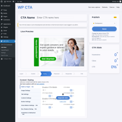 Page screenshot: WP CTA &rarr; Add New &rarr; Styling