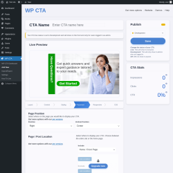 Page screenshot: WP CTA &rarr; Add New &rarr; Placement
