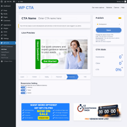 Page screenshot: WP CTA &rarr; Add New &rarr; Responsive