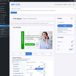 Page screenshot: WP CTA &rarr; Add New &rarr; Styling