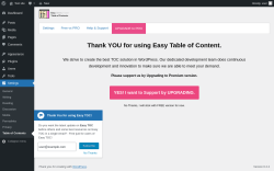 Page screenshot: Table of Contents &lsaquo; Test site &mdash; WordPress