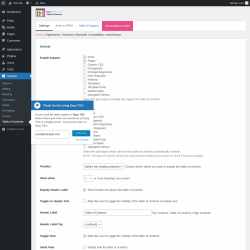 Page screenshot: Settings &rarr; Table of Contents