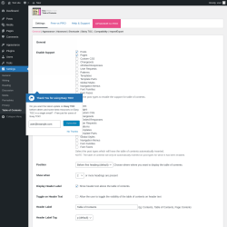 Page screenshot: Settings → Table of Contents