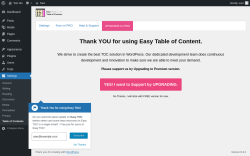 Page screenshot: Table of Contents ‹ Test site — WordPress