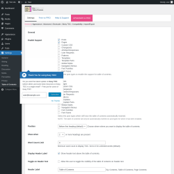 Page screenshot: Settings &rarr; Table of Contents
