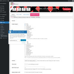 Page screenshot: Settings &rarr; Table of Contents