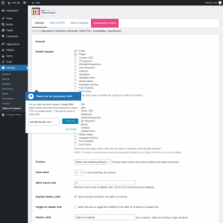 Page screenshot: Settings &rarr; Table of Contents