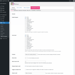 Page screenshot: Settings &rarr; Table of Contents