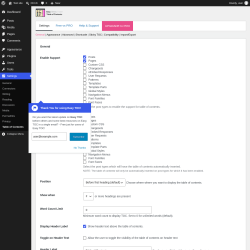 Page screenshot: Settings &rarr; Table of Contents