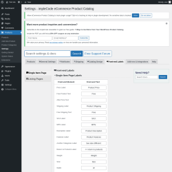 Page screenshot: Products → Settings → Front-end Labels