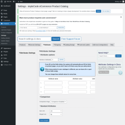 Page screenshot: Products → Settings → Attributes