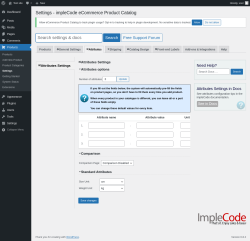 Page screenshot: Products → Settings → Attributes
