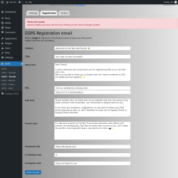 Page screenshot: EGPS &rarr; EGPS &ndash; Emails &rarr; 
                &nbsp;Registration