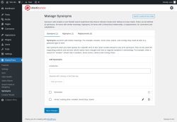 Page screenshot: ElasticPress → Synonyms