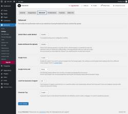 Page screenshot: Elementor → Settings → Advanced