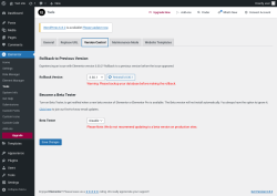 Page screenshot: Elementor → Tools → Version Control