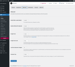 Page screenshot: Elementor &rarr; Settings &rarr; Advanced
