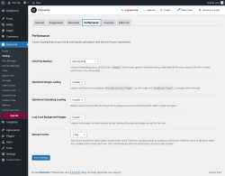 Page screenshot: Elementor &rarr; Settings &rarr; Performance