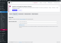 Page screenshot: Elementor → Tools → Replace URL