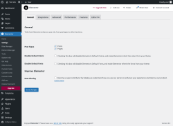 Page screenshot: Elementor &rarr; Settings