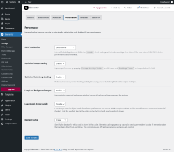 Page screenshot: Elementor &rarr; Settings &rarr; Performance