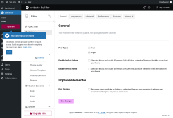 Page screenshot: Elementor &rarr; Editor &rarr; Settings